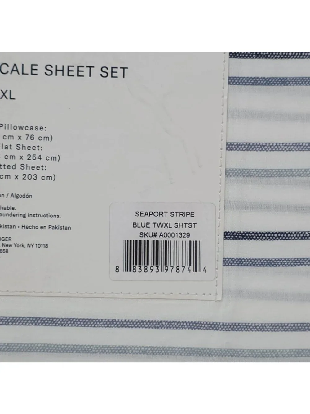 Tommy Hilfiger 100% Cotton Percale Sheet Set Twin XL Seaport Stripe Blue & White